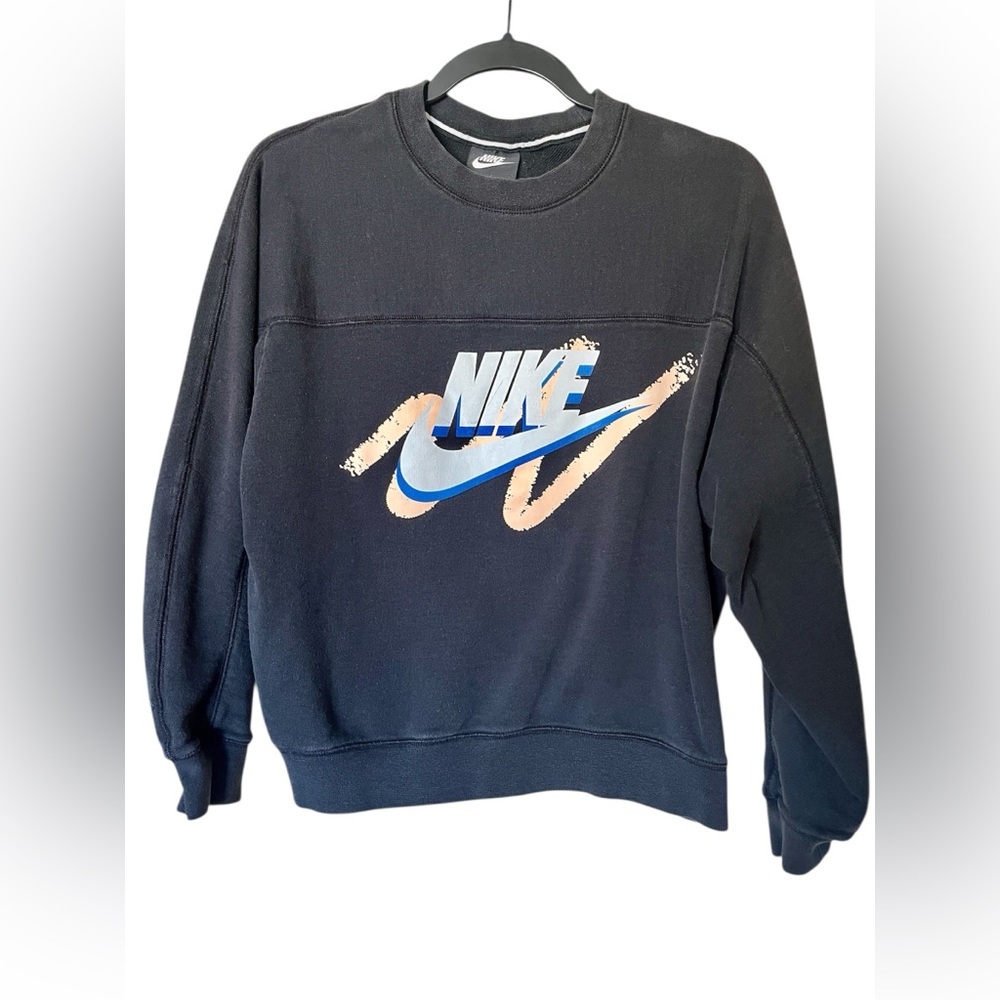 Retro Nike Black Crewneck Sweater with 90’s Style Print Size Small